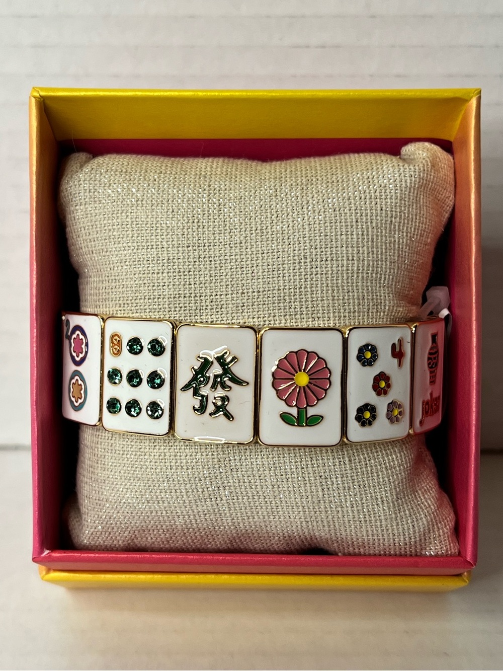 Piper K Mahjong Tile Multi Color Gold White Stretch Bangle Bracelet New